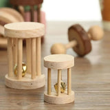 Cute Hamster Roller Toys Natural Wooden Pine Dumbells Unicycle Bell Chew Toys for Rabbit Guinea Pigs Small Pet Molars Supplies