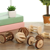 Cute Hamster Roller Toys Natural Wooden Pine Dumbells Unicycle Bell Chew Toys for Rabbit Guinea Pigs Small Pet Molars Supplies